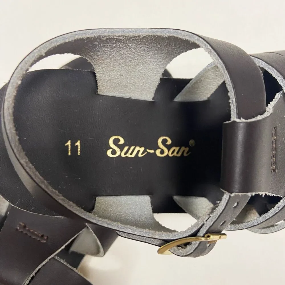 Sun-San Kids' Size 11 Dark Brown Leather Fisherman Sailor Sandals Buckle Closure